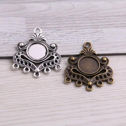 SWEET BELL 18pcs 10mm Inner Size Two Color Round Hollow Bottom Plated Cameo Base Setting Flower Style Pendant Connector