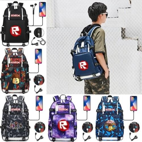 Robloxs Large Capacity Backpack USB Recharge Cartoon Figure Printed School Bag Teenager Girls Canvas Schoolbag kid Children Bag