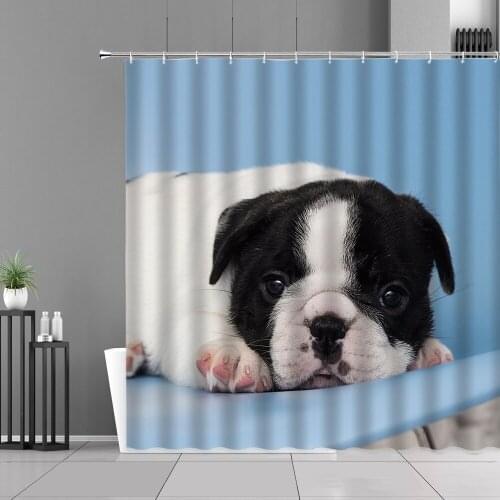 Cute Pets Cat Dog Animal Shower Curtains Funny Bulldog Print Waterproof Bathroom Curtain Home Decor Bath Screen Hanging Cloth