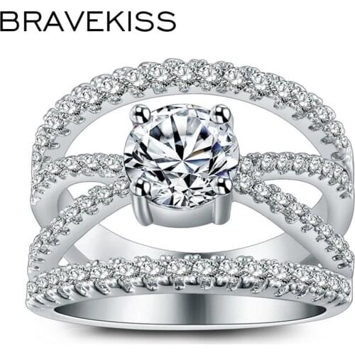 BRAVEKISS Multi Layer Wide Rings For Women Pave Zircon Finger Ring Bagues Pour Femme Jewellery Aneis Feminino BUR0396