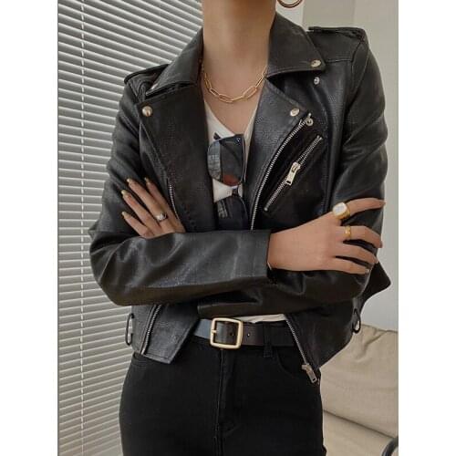 Wine Red Oblique Zipper Women Fake Pu Leather Coat Plus Belt Spring Autumn Streetwear Female Casual Biker Jacket Chaqueta Mujer