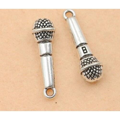 10pcs Antique Silver Plated Sweet Microphone Charms Pendants Jewelry Diy Necklace Findings 27x7mm