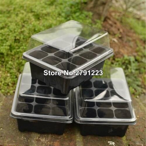 10 Pack Seedling Tray Seed Starter Tray with Dome and Base 12 Cells For Gardening Bonsai - Black