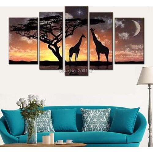 100% Hand Painted 5pcs home decorative wall painting african starry night scenery Landscape Canvas Oil Painting gifts