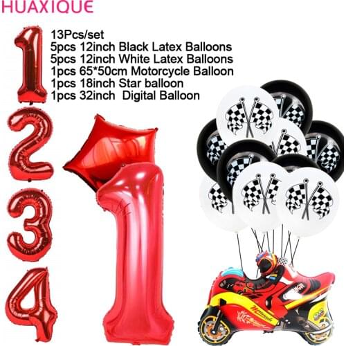 0-9 Number Foil Balloon Black and White Lattice Motorcycle Racer Balloons Kid Birthday Party Baby Shower Toy