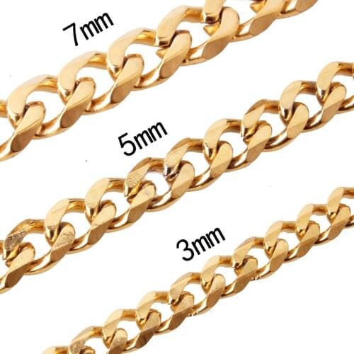 3/5/7mm Wide Hot Sale Punk Style 316l Stainless Steel Curb Cuban Link Chain Necklace Jewelry Gift 7-40inch