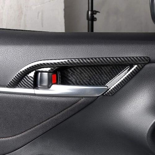 4 Pcs Car Door Interior Handle Bowl Cover Trim Frame for Toyota Camry 2018 Carbon Fiber Style