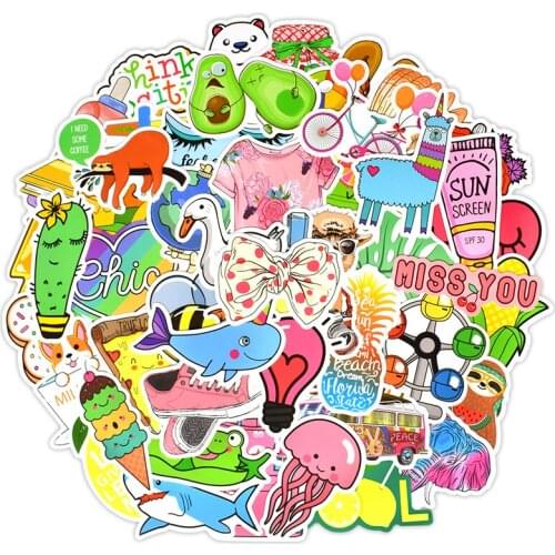 50PCS Anime Wall Sticker Kawaii Animal Waterproof Wall Stickers for Children Decor Fridge Bedroom Kettle Living Room Decoration