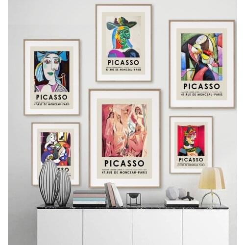 Colorful Girl Picasso Exhibition Abstract Modern Posters And Prints Wall Art Canvas Painting Wall Pictures For Living Room Decor