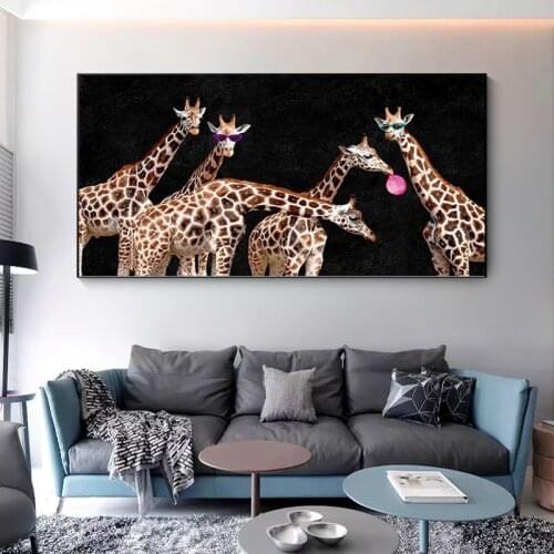 African Animal Colorful Abstract Glasses Giraffe Canvas Painting Posters and Prints Wall Art Pictures for Living Room Home Decor