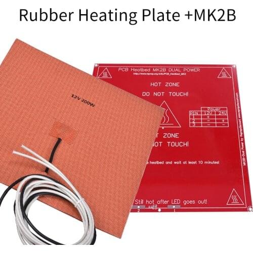 3D printer accessories Silicone rubber heating plate 200*200 12V 200W + MK2B heatbed 214*214*1.6 MK3 for 3D Printer