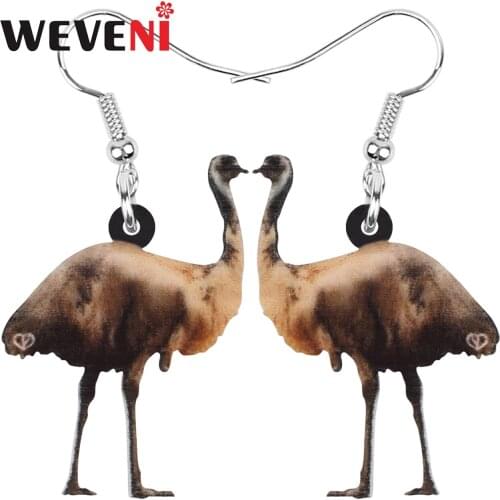 WEVENI Acrylic Australia Emu Bird Earrings Animal Drop Dangle Jewelry For Women Girl Teens Kids Trendy Charms Hot Sale Gift Bulk