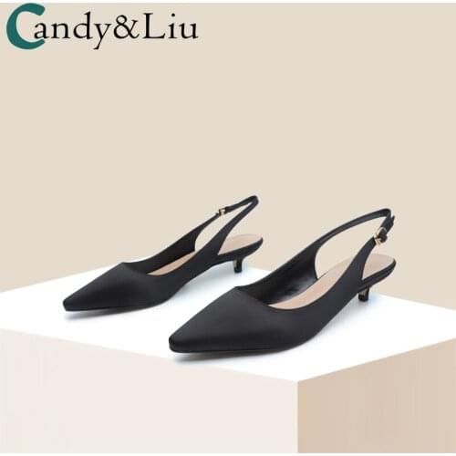 Sandals Back Empty Sandals Womens 2021 New Comfortable Simple Versatile 3cm Black Cat Heel Shallow Mouth Pointed High Heels
