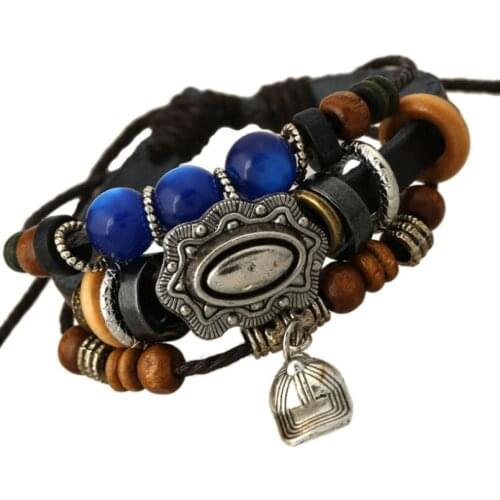 Fashion Baseball Cap Charm Leather Bracelet Vintage Casual Hat Beads Multilayer Bangle Wrap Adjustable Wristbands Women Jewelry