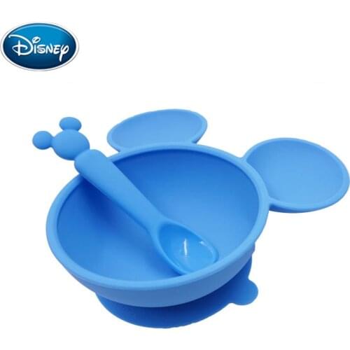 Disney Baby Cute Silicone bowl + spoon Cartoon Kids Bottom suction cuptraining Bowl spoon for children