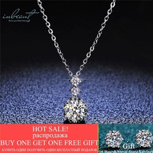 Inbeaut 925 Silver Excellent Cut 1 ct D Color Pass Diamond Test Moissanite Pendant Necklace Round Stone Beads Chain for Women