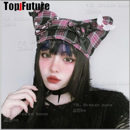 Gothic Lolita cosplay cap Punk subculture pasted fabric chain Harajuku Spice Girl cats ear hat headdress accessories