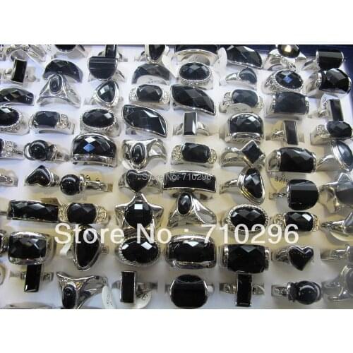 Natural Mixed black agat e gem stone ring fashion jewelry finger ring 20 pcs/lot