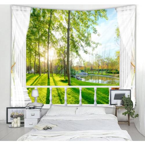 Nordic INS Wind 3D Window Landscape Tapestry Zhanpu Witchcraft Wall Tapestry Mandala Wall Decoration Tapestry Bedroom Tapestry