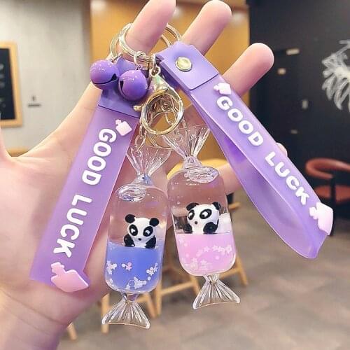 Creative Cartoon Acrylic Candy Shape Keychain Pendant Cute Panda Keyring Women Couple Car Bag Charm Key Holder Gifts Accessories