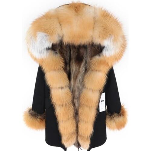 MaoMaoKong2020 new real fox fur collar Winter wild women park Raccoon fur lining jacket Long womens coat clothes
