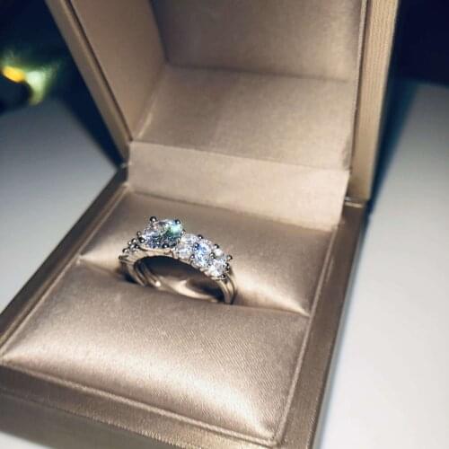 Fashion Double Row Big Round Zircon Rings for Women Filled White Crystal zircon Ring Female Dainty Jewelry Gift