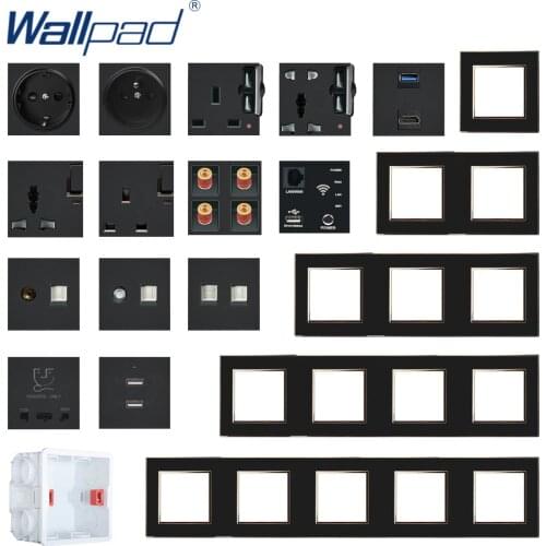 Wallpad Black DIY Module Acrylic Panel With Gold Border Wall Power Socket Electrical Outlet S6 Function Key Free Combination