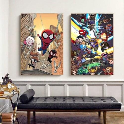 Cartoon Anime Canvas Paintings Marvel Avengers Spiderman Superman Posters and Print Wall Art Picture for Living Room Home Decor
