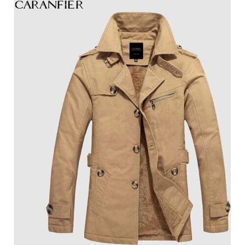 CARANFIER Mens Jackets Coats Warm Cotton Outerwear Zipper Fashion Fake Pocket Business Winter Thick Overcoats Male Windbreaker