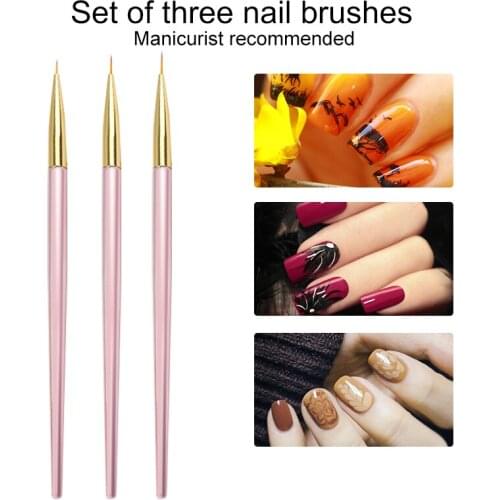 3pcs Nail Art Liner Brushes Set Uv Gel Acrylic Nail Art Drawing Painting Brushes Rose Gold Handle Stripe Lines Painting Pens