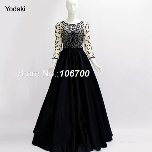 Real Photo Long Sleeves Crystal Prom Dresses Woman robe de soiree manche longue Evening Gown Black Red Colors Vestidos de fiesta