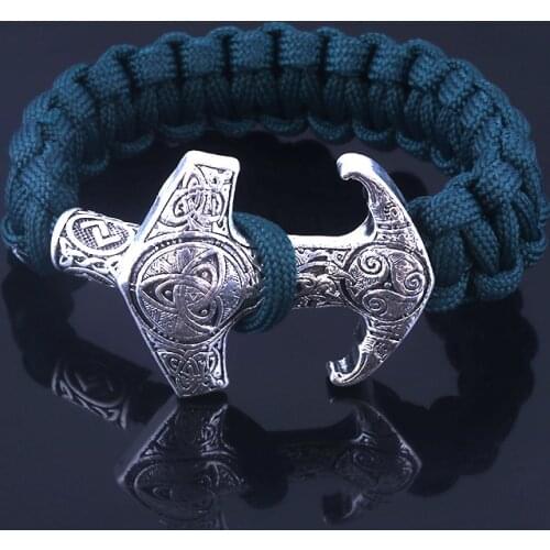 Norse Viking Rune Bracelet Asatru Pagan Scandinavian Thor Hammer Valknut Rune Rope Bangles Bracelets for Men Jewelry Gift