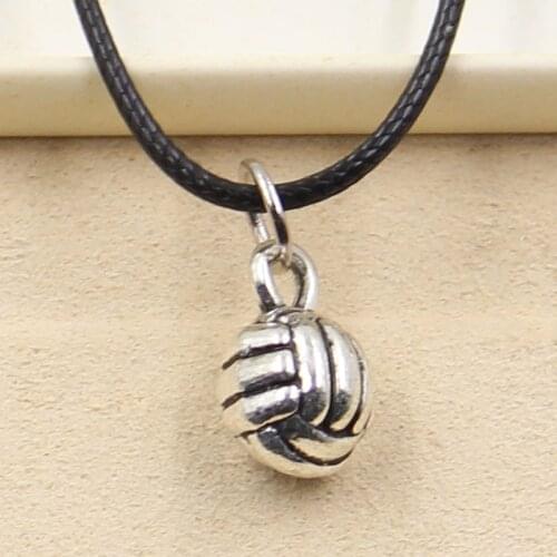 New Fashion Tibetan Silver Color Pendant Volleyball Necklace Choker Charm Black Leather Cord Factory Price Handmade Jewelry