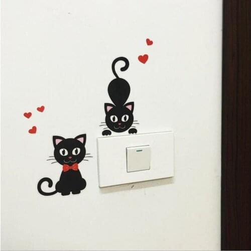 Lovely DIY Black Cat Cartoon Switch Stickers Removable PVC Wall Sticker Creative Vinyl Decal Home Decor Decal Socket Paste New