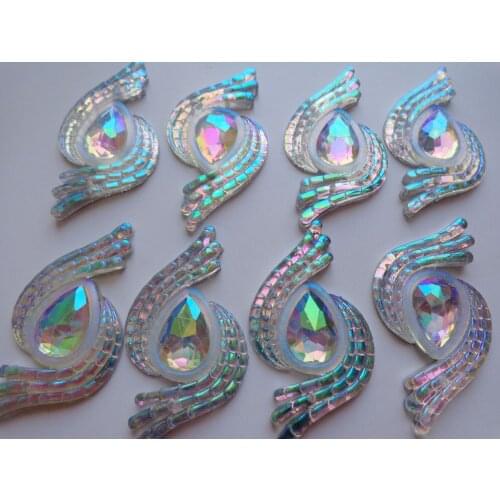 New fashion style 20pcs 45*25mm Big Sew on rhinestones clear AB colour resin crystals S shape flatback 2 holes gem stone