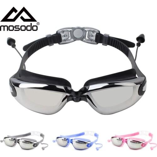 Mosodo Swimming Goggles with Earplug Anti-fog Adjustable Swim Glasses Men Women Adult Silicone Eyewear Optical Diving Glasses