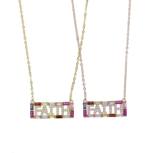 Color Cz Red Pink Faith Letter Pendant Necklace Faith Necklace for Women Men Fashion Christian Inspirational Jewelry Gift