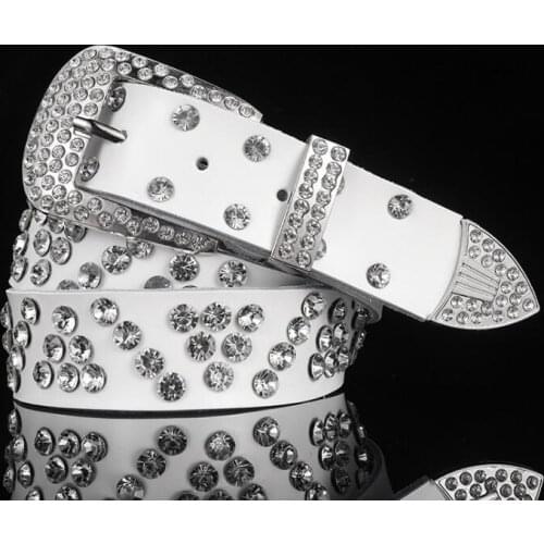 HOT 2021 joker NEW cheap Fashion Leather Waist Jeans Ladies steel Pin buckle Women Belt Full diamond decoration long 105CM