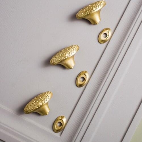 Luxury Solid Brass Handle Oval Flower Shaped Drawer Wardrobe Shoe Cabinet Cupboard Knob Pure Copper Golden Furniture Handles