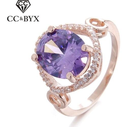 Rose gold color big purple stone rings for women 4 carat jewelry party ring cocktail bijoux anel feminino CC183