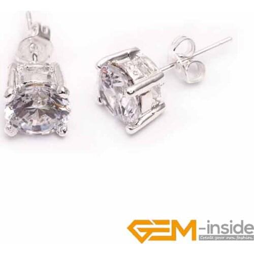 Earring: 8mm white shining CZ crystal Pave silver plated stud earrings Classical Jewelry For party Wearing Hot Item
