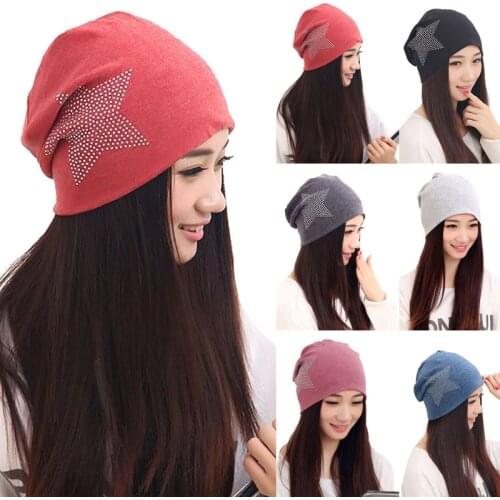 Hot Sale Fashion New Women Knit Baggy Beanie Hat Winter Warm Bronzing Star Fashion Sleeve Head Cap