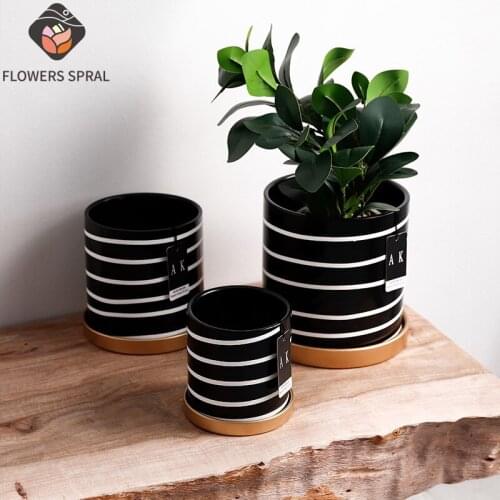 Nordic Black And White Flower Pot Modern Home Decoration Garden Flower Pot Room Decoration With Hole Succulent Flower Pot Gift