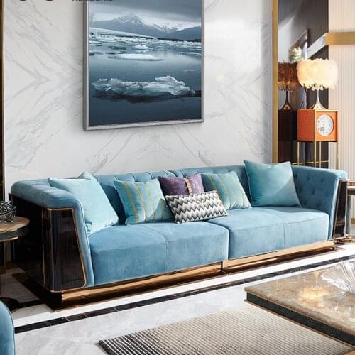 Modern light luxury leather sofa combination living room large family first floor cowhide four person villa furniture