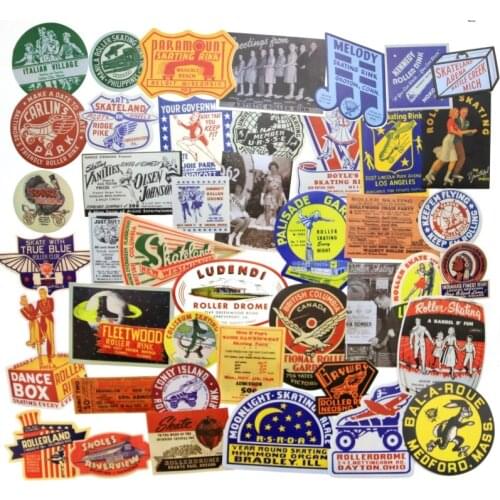 44pcs Retro roller skating theme stickers for Laptop Luggage Car Bicycle Skateboard Phone Home Decal Graffiti Waterproof Sticker