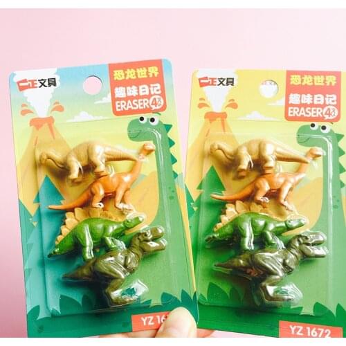 48pcs/12sets Kawaii Kids Erasers Creative Dinosaur Rubber Eraser For Kids Prizes Cute Korean Stationery School Things Wholesale