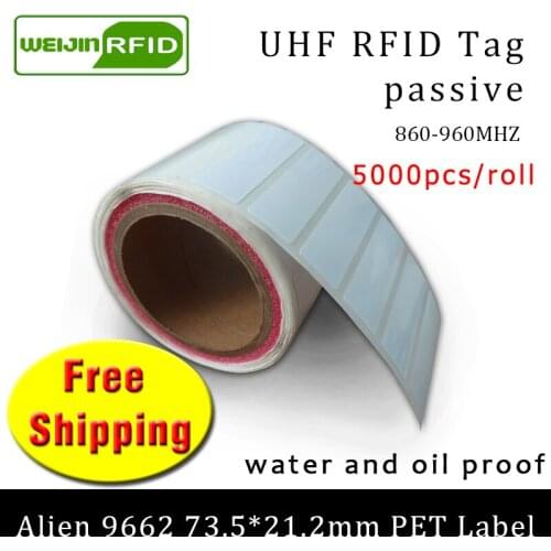 UHF RFID tag sticker Alien9662 printable PET label EPC6C 915m860-960MHZ Higgs3 5000pcs free shipping adhesive passive RFID label