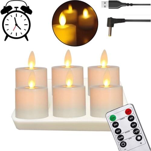 USB Rechargeable LED Battery Operated Tea Lights with Remote Realistic and Bright Flickering Flameless Tealight with Moving Wick