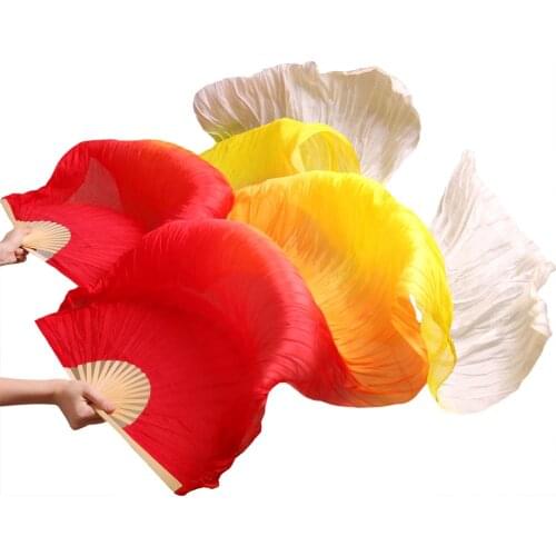 High Quality Silk Belly Dance Fan Dance 100% Real Silk Veils Left+right blue Colors hot sale red +orange+ yellow +white
