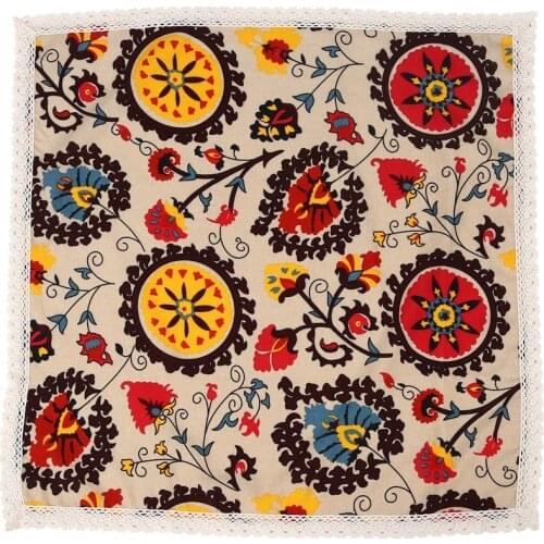 Vintage Square Cotton Linen Lace Sun Flower Tablecloth, Washable Tablecloth Dinner Picnic Table Cloth Home Decoration Assorted S